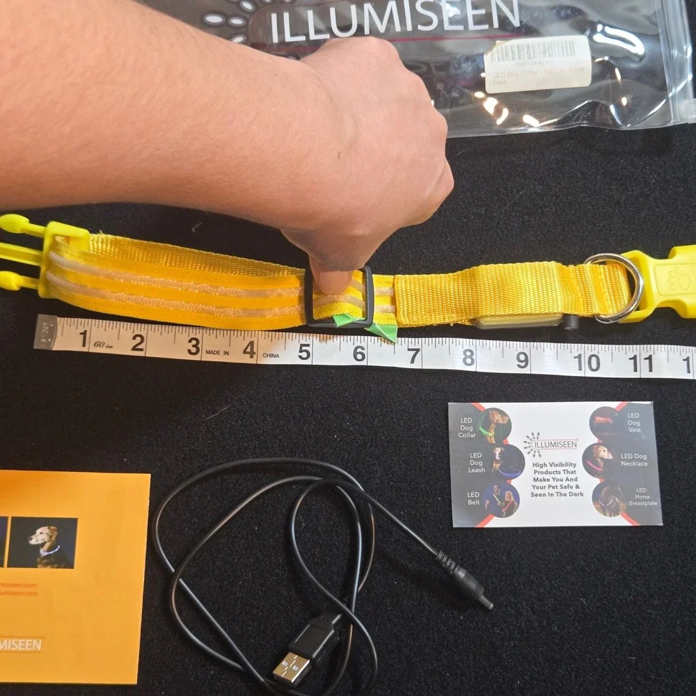 Illumiseen LED Dog Collar Yellow Rechargeable USB High Visibility Small Safety